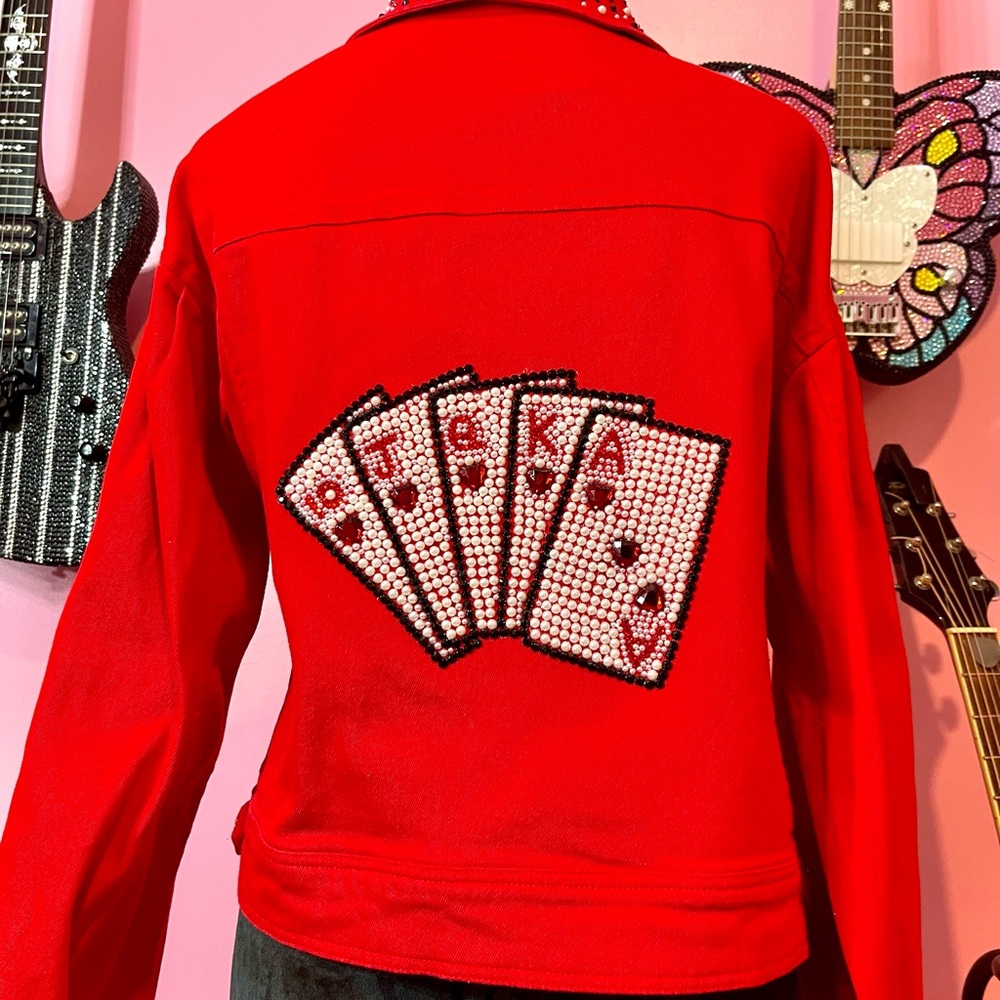 Red Rhinestone Card Design Women's Jacket